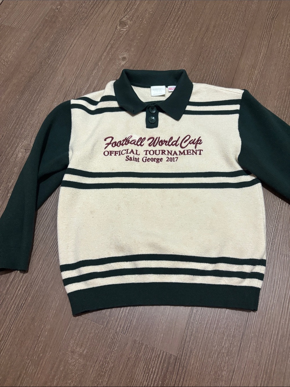 Zara Cream & Black Striped Polo Knit Sweater